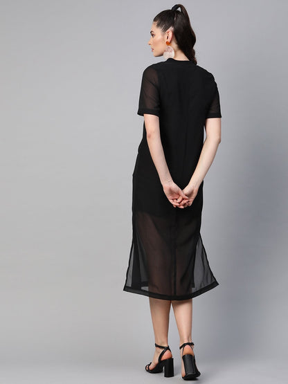 Women's Black Sheer Sheath Dress With Inner