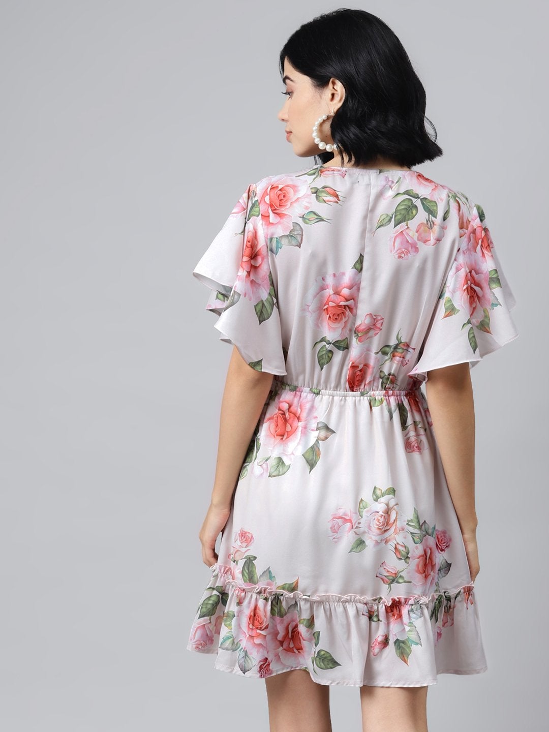 Women's Nude Floral Wrap Fit & Flare Dress