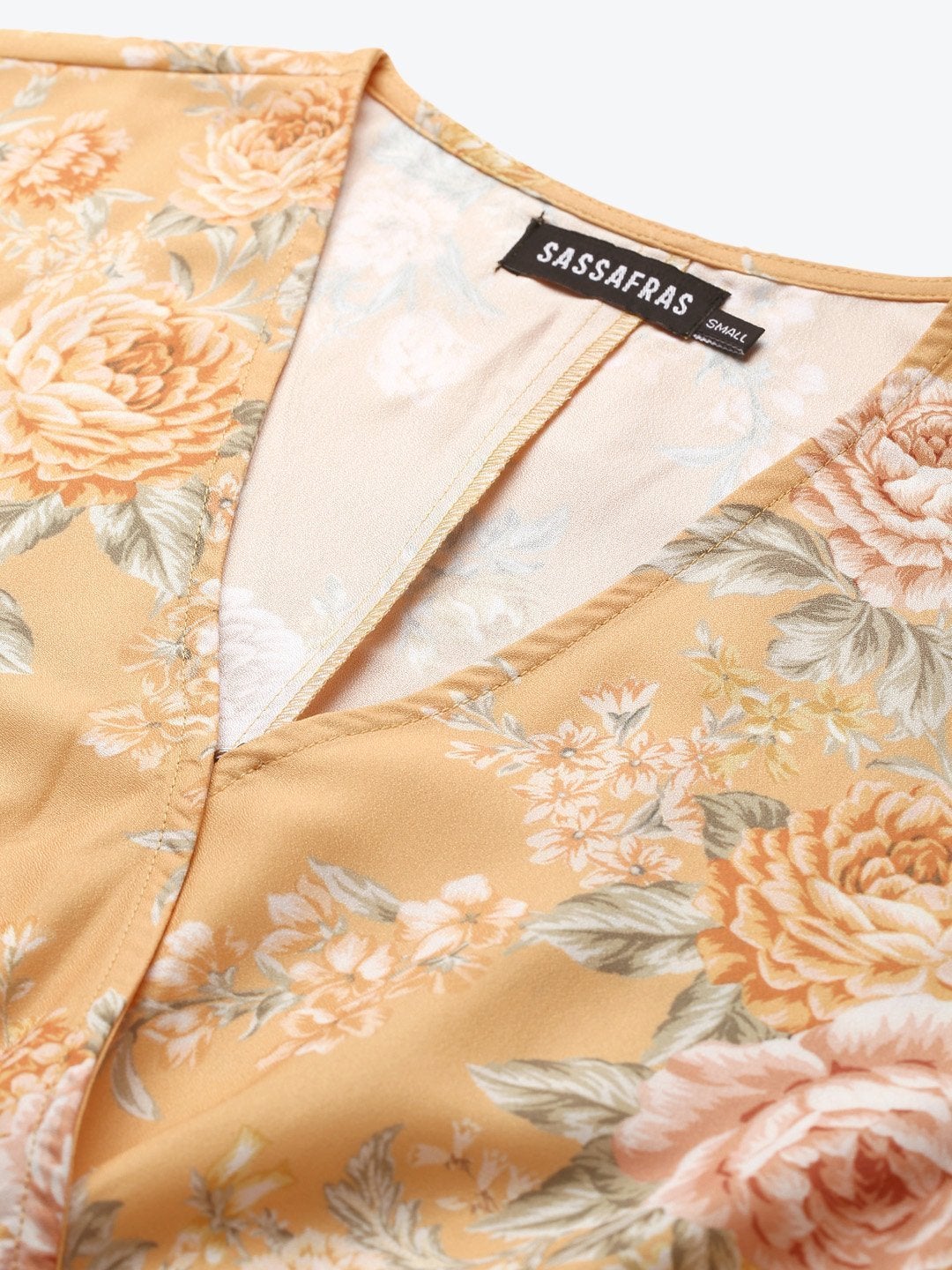 Women's Mustard Floral Wrap Fit & Flare Dress