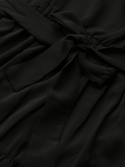 Women's Black Frilly Straps Tiered Maxi Dress