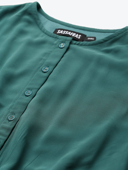 Women's Emerald Green Pleated Midi Dress