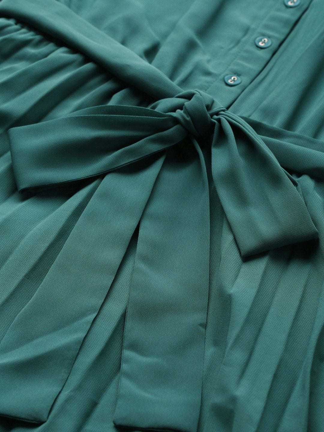 Women's Emerald Green Pleated Midi Dress