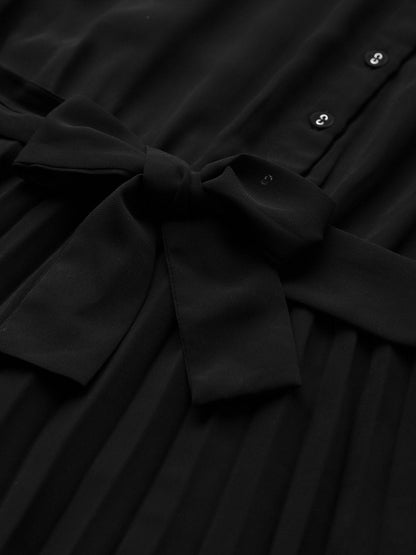 Women's Black Pleated Midi Dress