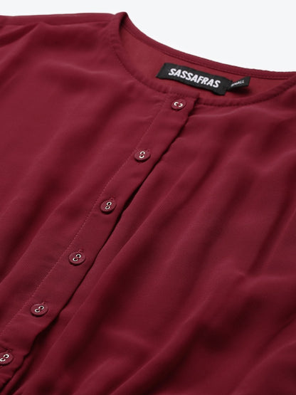 Women's Maroon Pleated Midi Dress