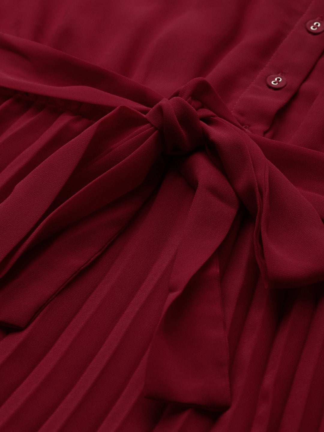 Women's Maroon Pleated Midi Dress