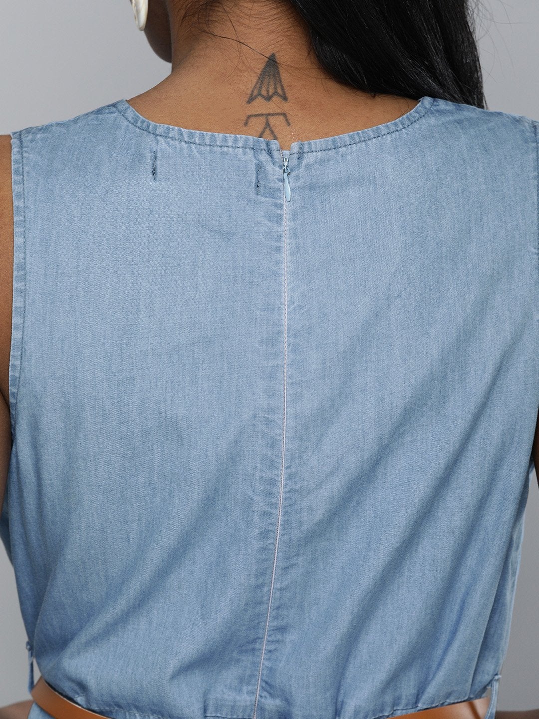 Women's Blue Denim Sleeveless Skater Dress