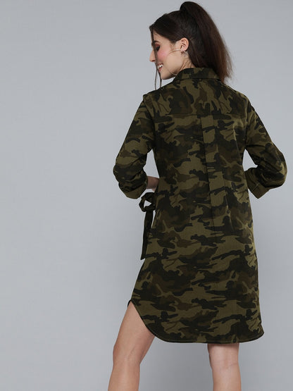 Women's Camouflage Print Shirt Dress
