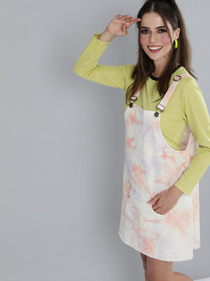 Women's Peach & Purple Tie-Dye Pinafore Dress