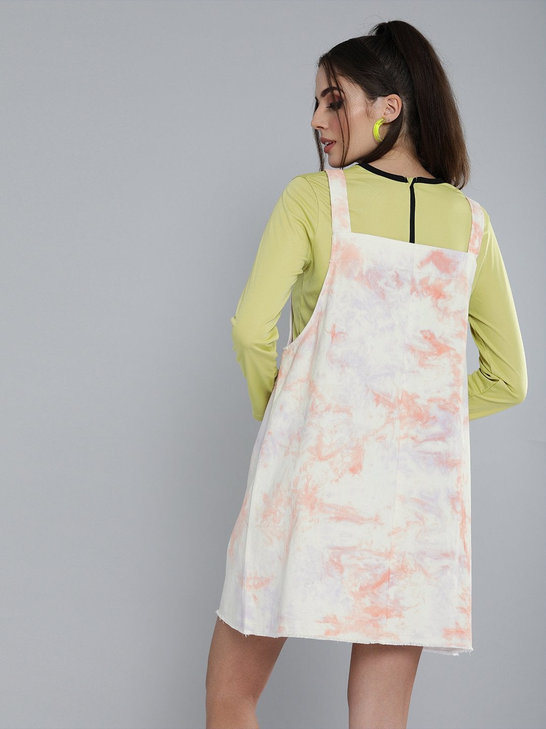 Women's Peach & Purple Tie-Dye Pinafore Dress