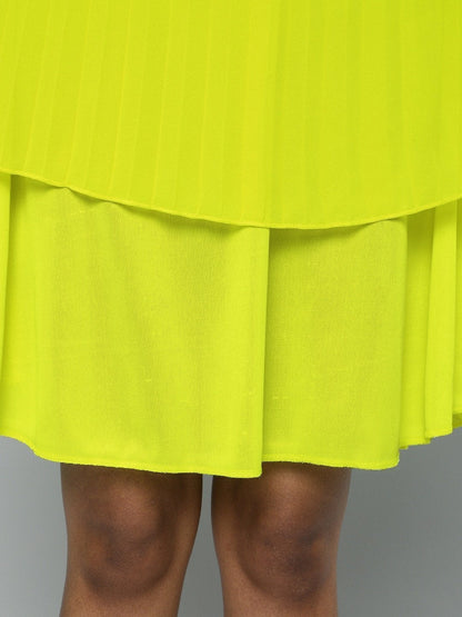 Women's Neon Green Pleated Strappy Skater Dress