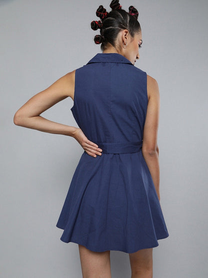 Women's Navy Belted Blazer Mini Dress