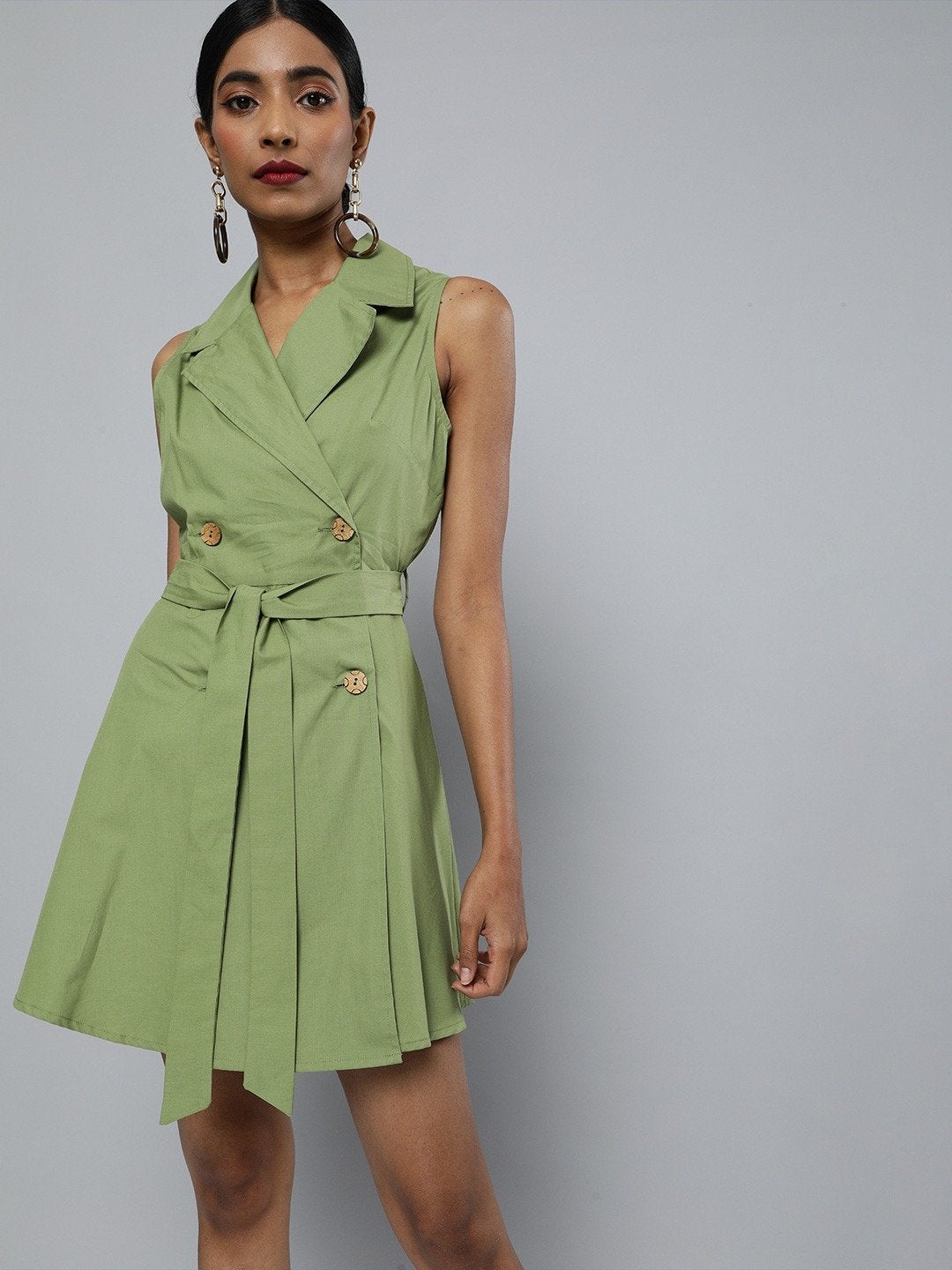 Women's Olive Belted Blazer Mini Dress