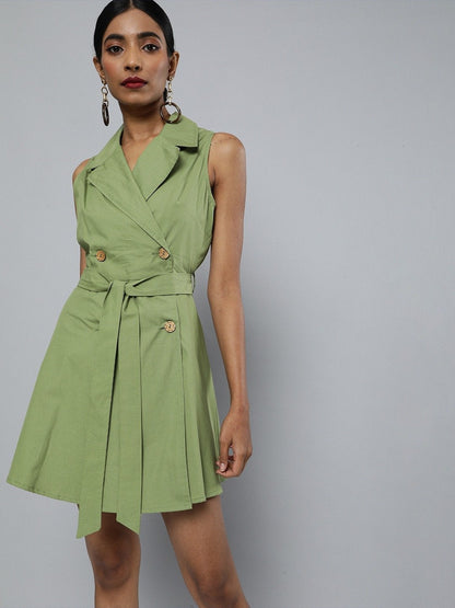 Women's Olive Belted Blazer Mini Dress