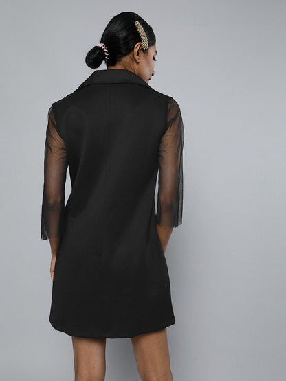 Women's Black Front Button Blazer Mini Dress