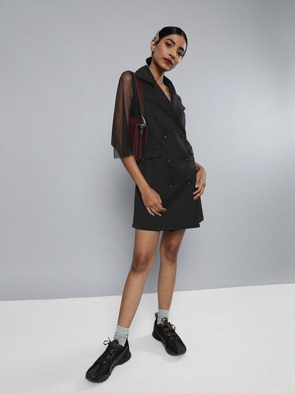 Women's Black Front Button Blazer Mini Dress