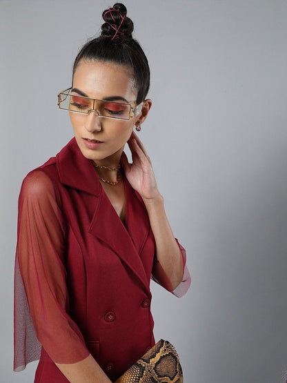 Women's Burgundy Front Button Blazer Mini Dress