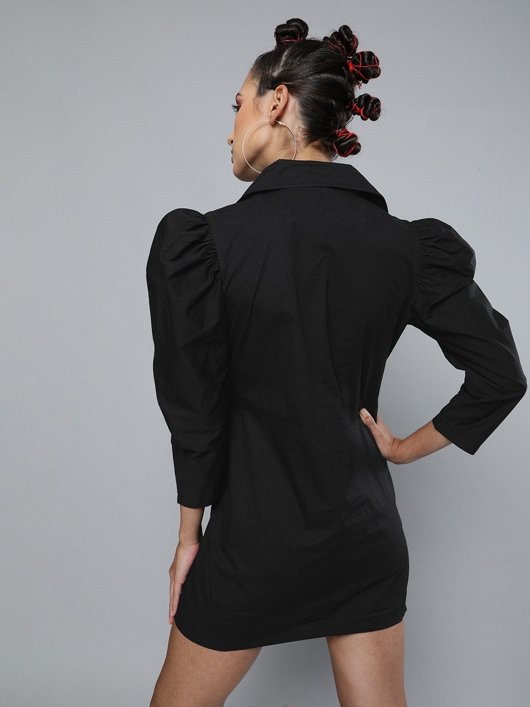 Women's Black Poplin Belted Blazer Dress