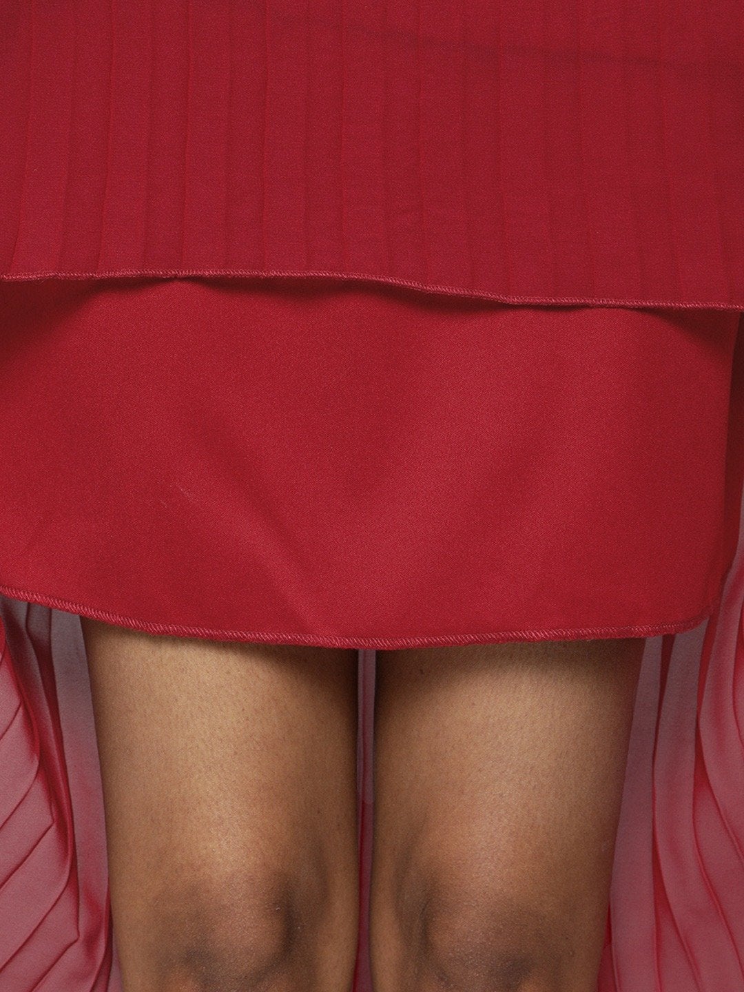 Women's Red High Low Pleated Bardot Mini Dress