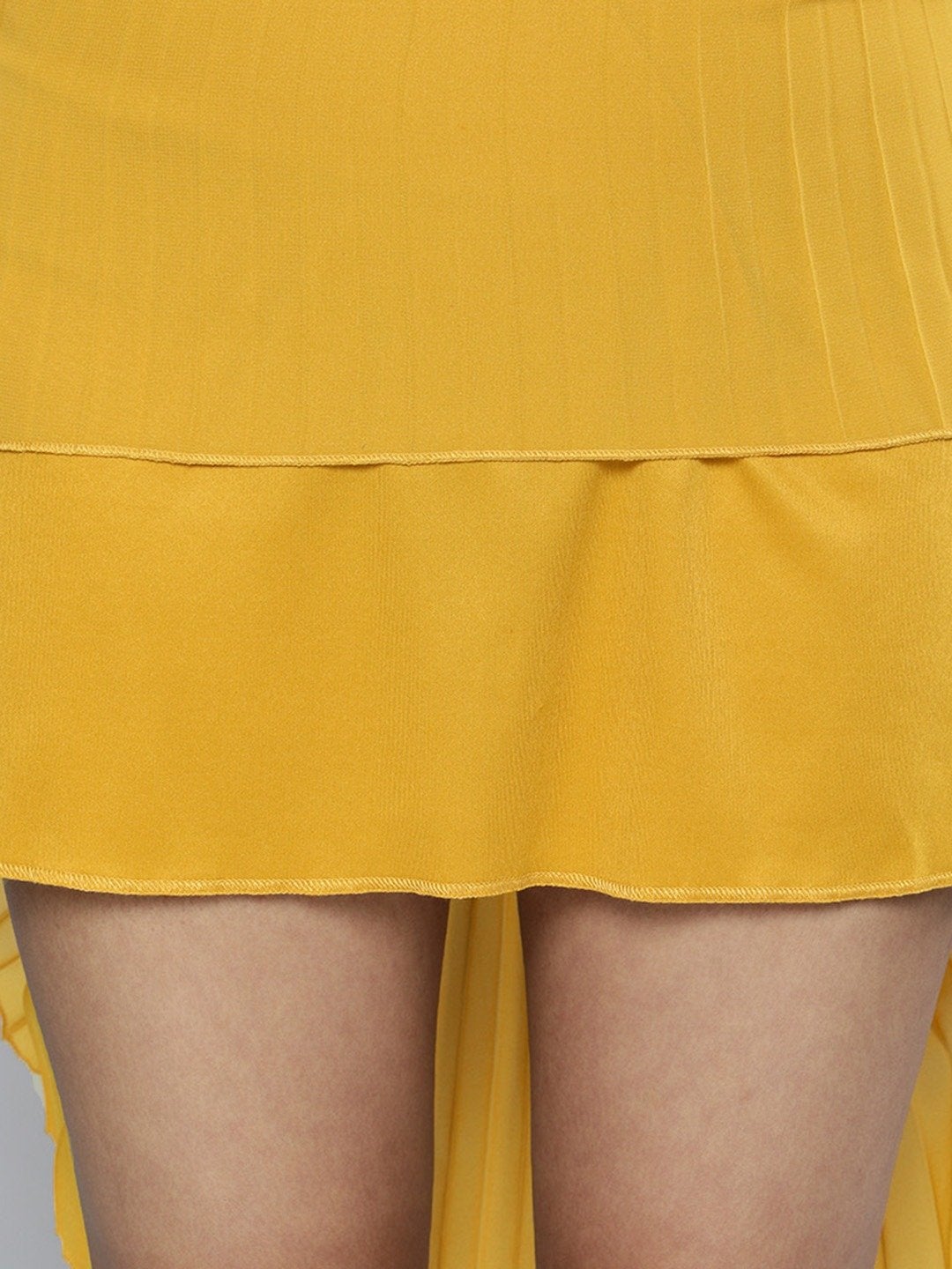 Women's Mustard High Low Pleated Bardot Mini Dress