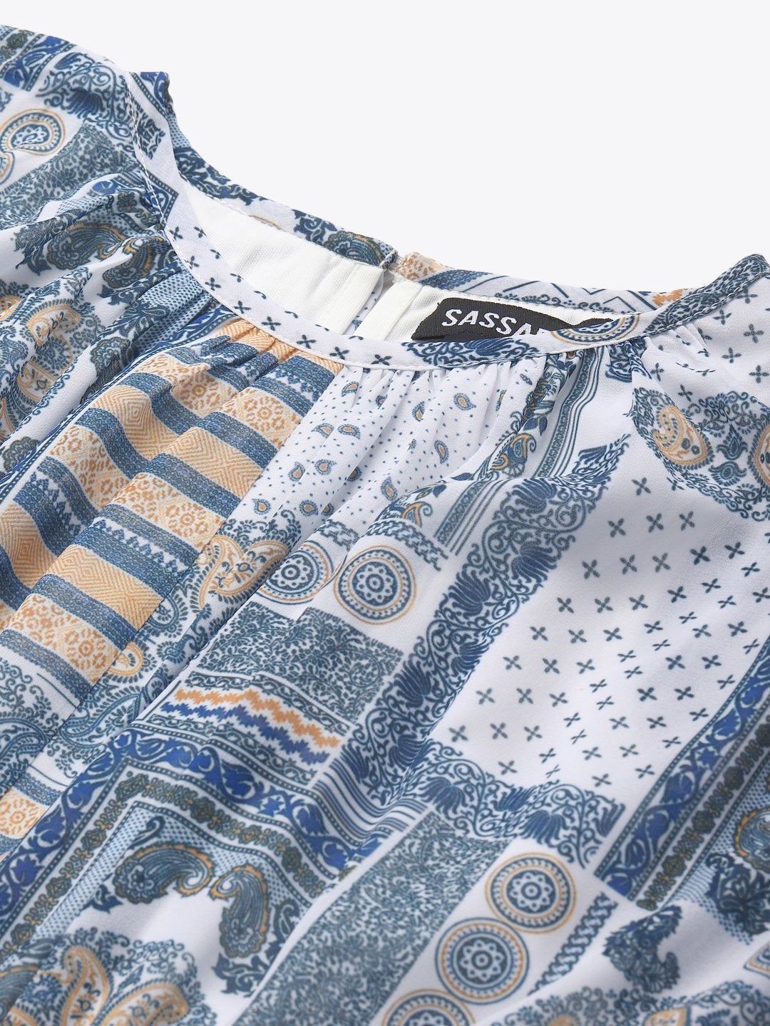 Women's Blue Patch Print Maxi Dress