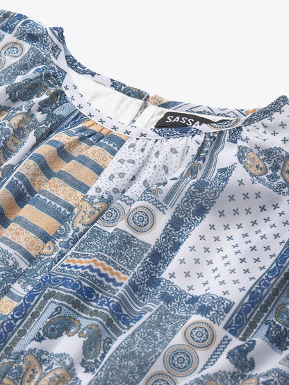 Women's Blue Patch Print Maxi Dress