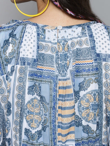Women's Blue Patch Print Maxi Dress