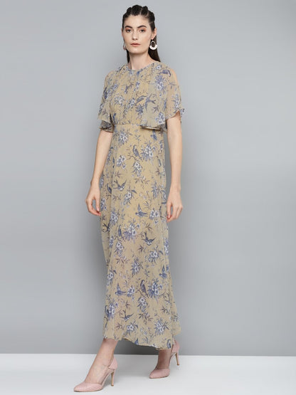 Women's Yellow Floral Print Maxi Dress