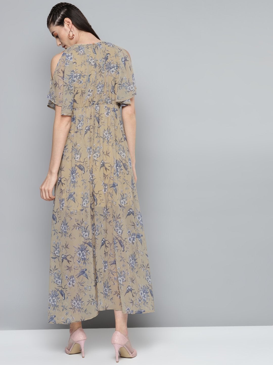 Women's Yellow Floral Print Maxi Dress
