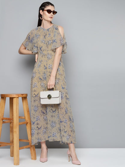 Women's Yellow Floral Print Maxi Dress