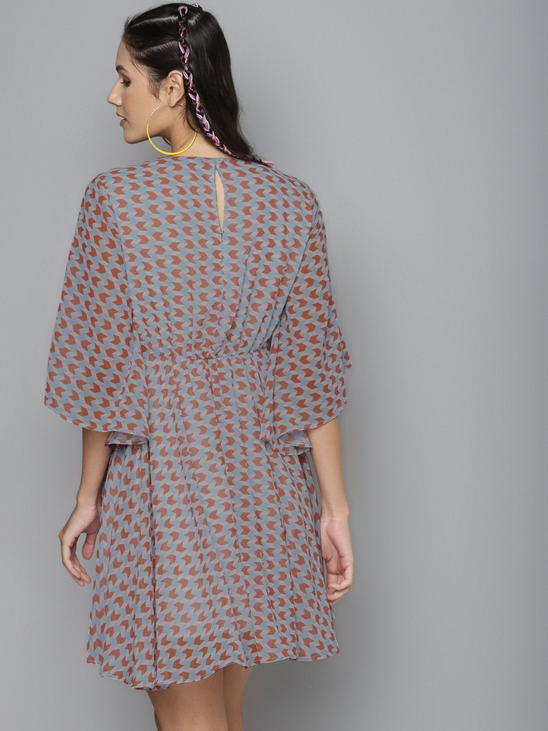 Women's Orange Arrow Geo Print Flared Cape Dress