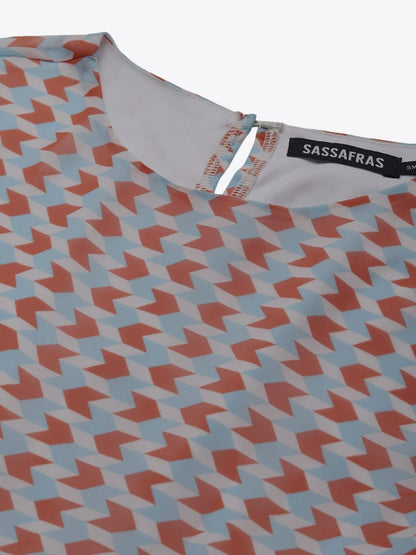 Women's Orange Arrow Geo Print Flared Cape Dress
