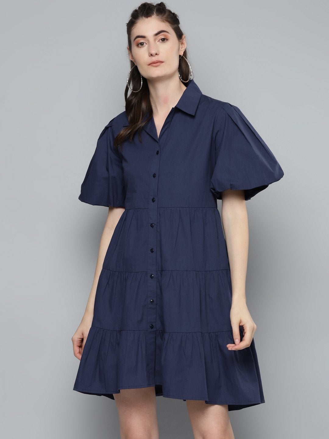 Women's Navy Tiered Shirt Dress
