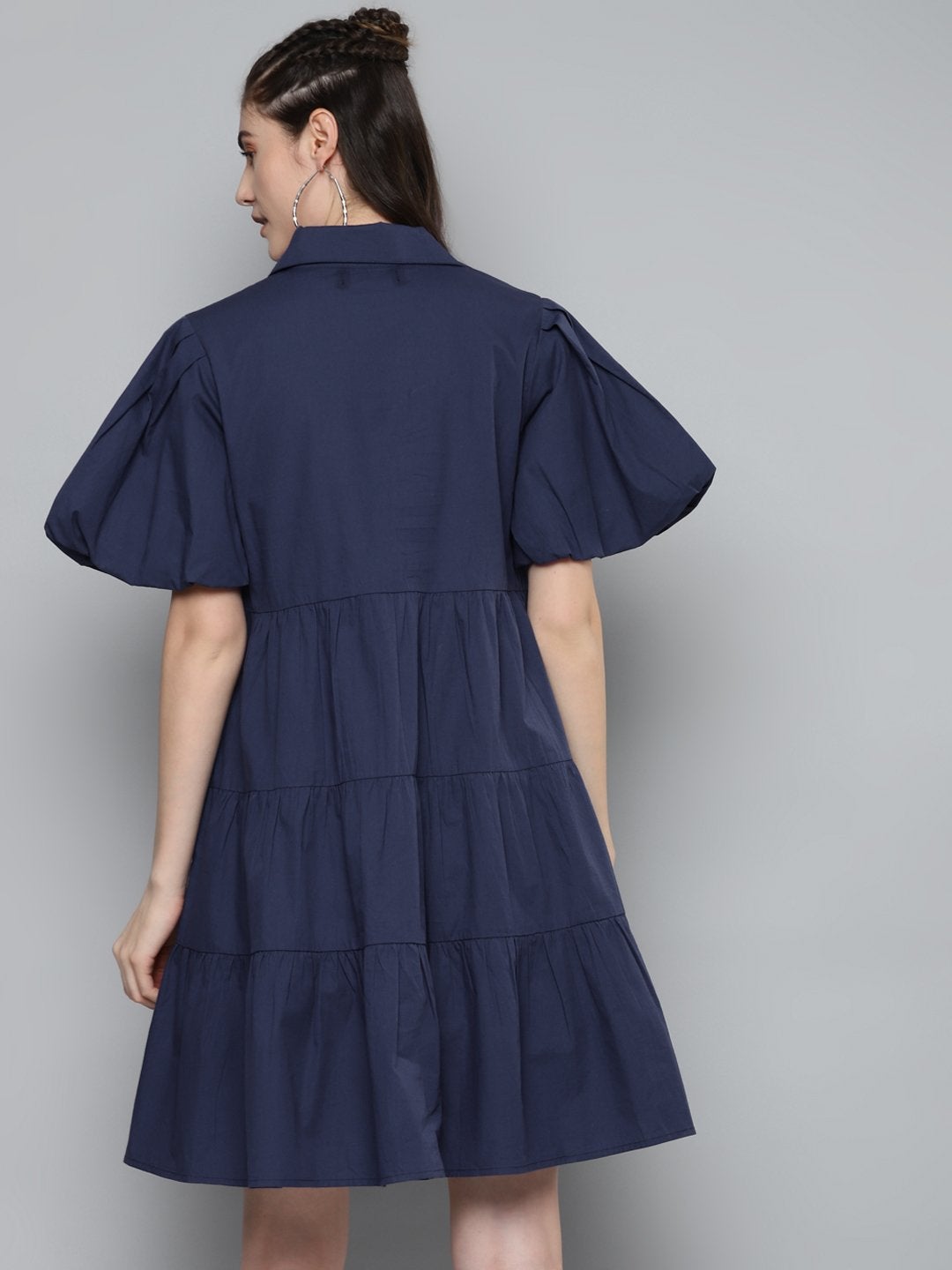 Women's Navy Tiered Shirt Dress