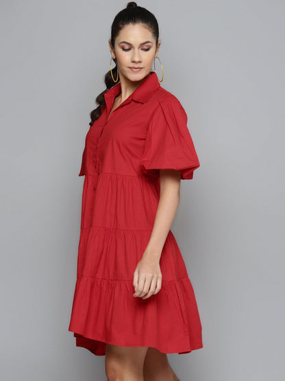 Women's Red Tiered Shirt Dress