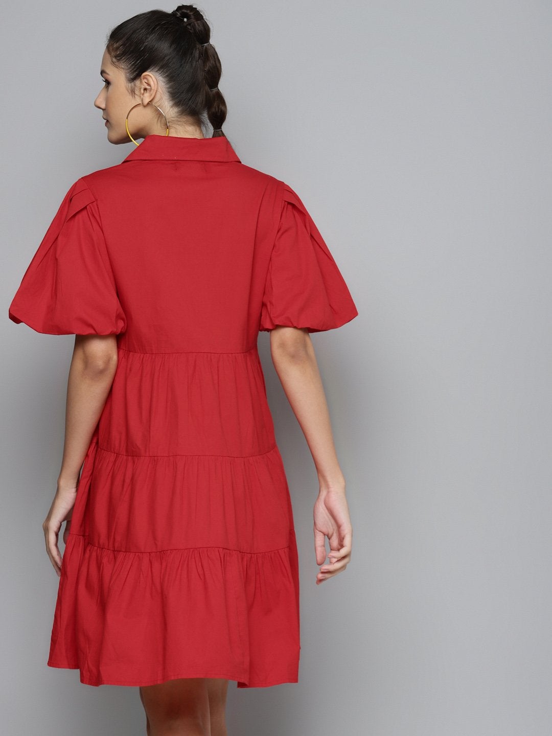 Women's Red Tiered Shirt Dress