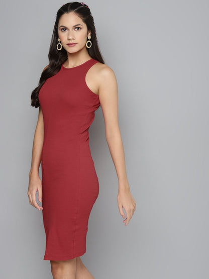 Women's Red Box Back Bodycon Midi Dress