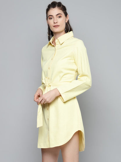 Women's Yellow Belted Shirt Dress
