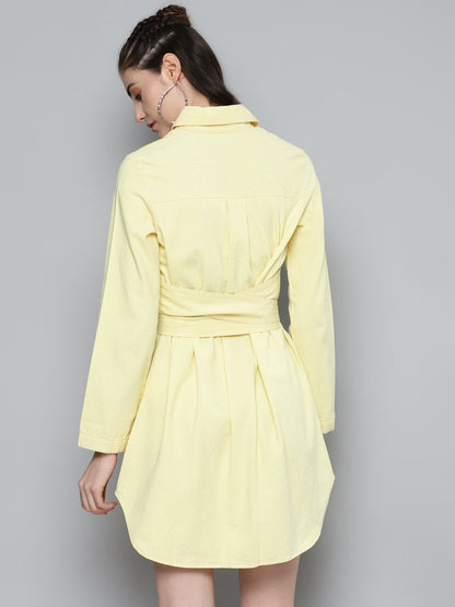 Women's Yellow Belted Shirt Dress