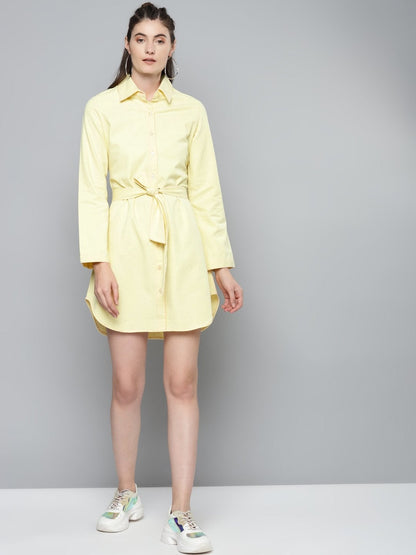 Women's Yellow Belted Shirt Dress