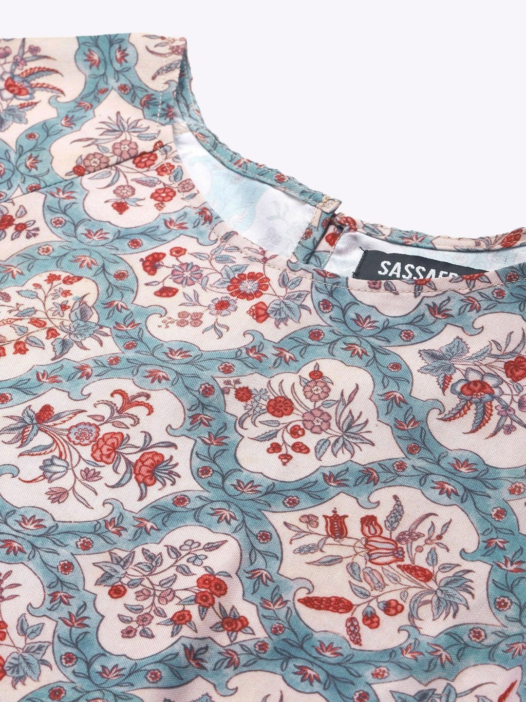 Women's Blue & Beige Floral Tiered Skater Dress