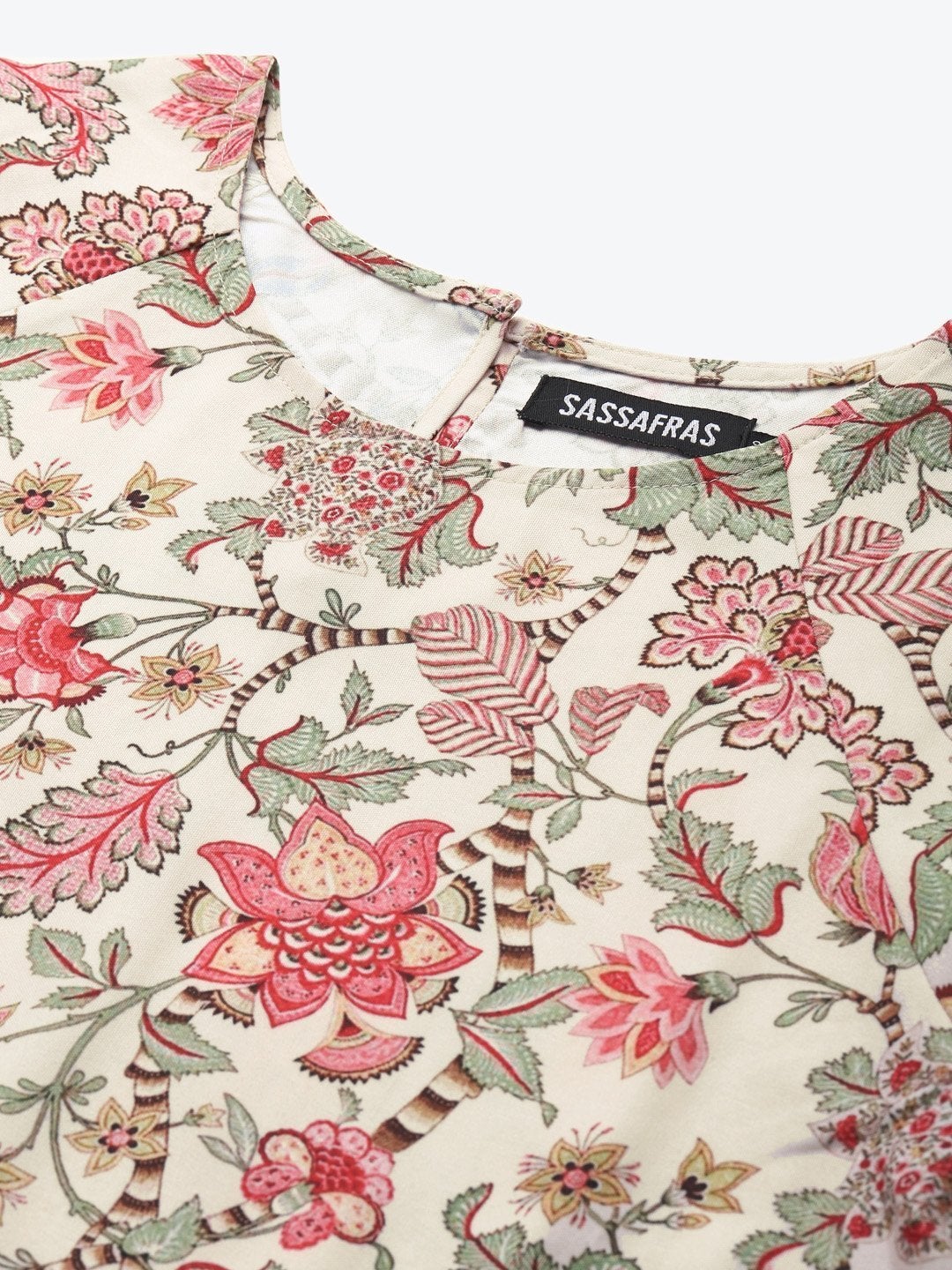 Women's Beige & Red Floral Tiered Skater Dress