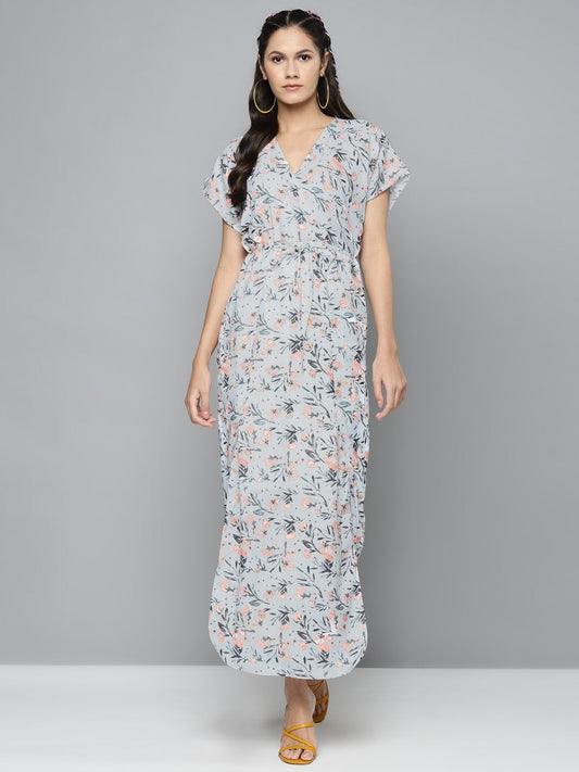 Women's White Floral Drawstring Maxi Dress