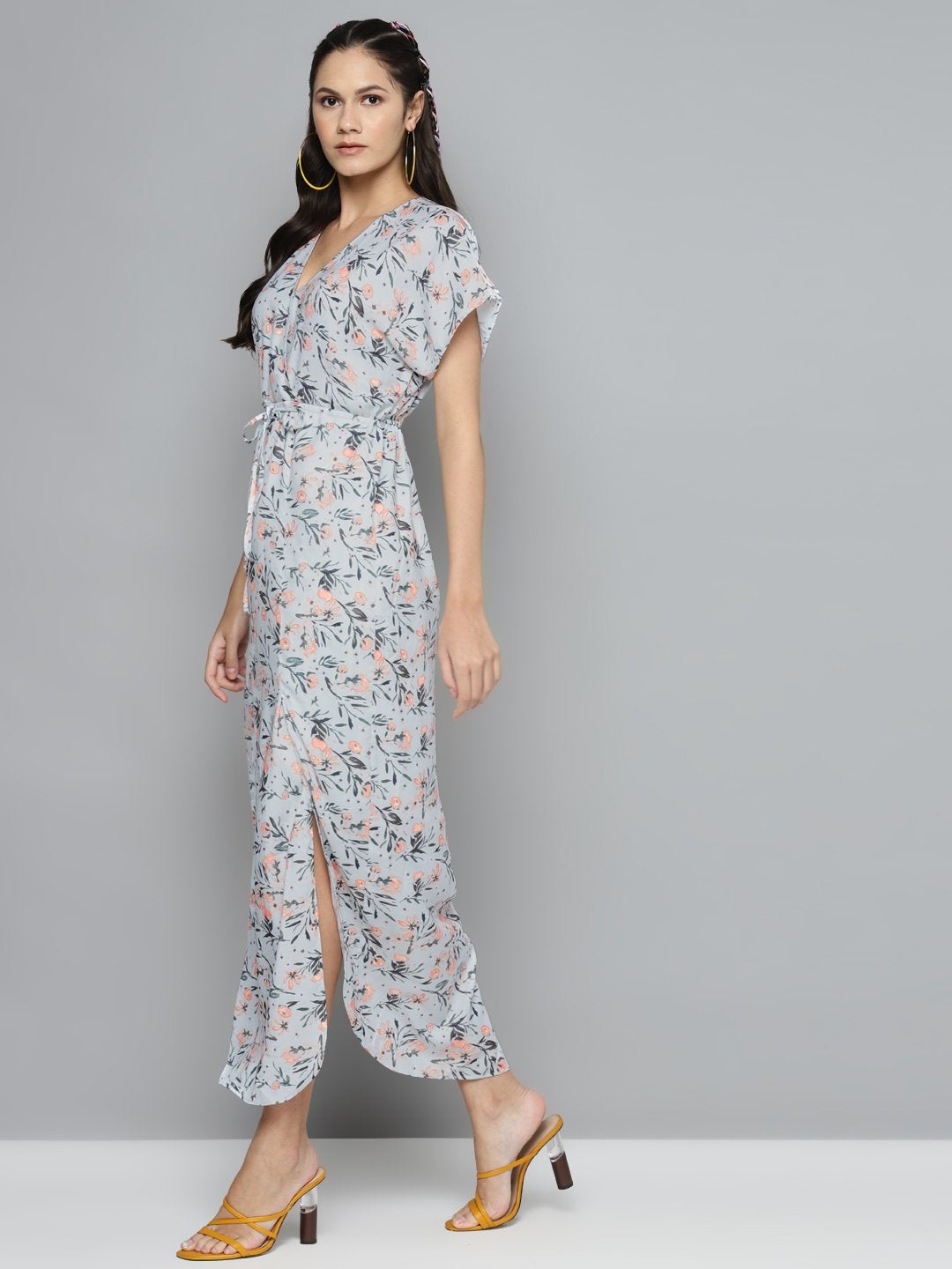 Women's White Floral Drawstring Maxi Dress