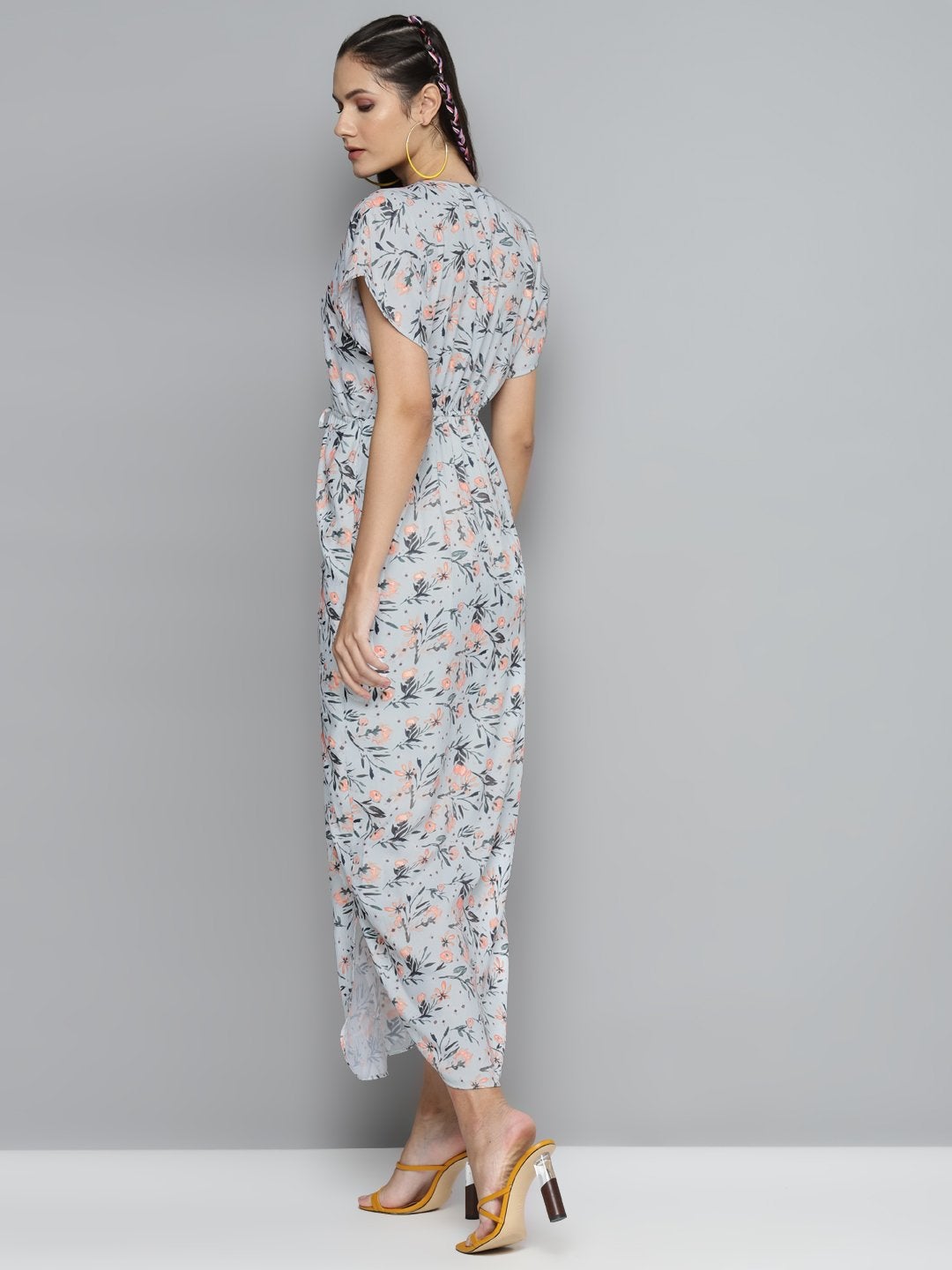 Women's White Floral Drawstring Maxi Dress