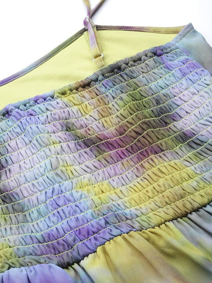 Women's Yellow & Purple Tie-Dye Print Strappy Maxi