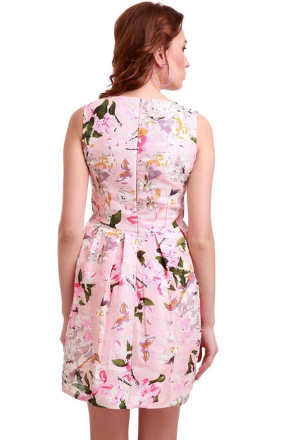 Women's Pink Floral Silk Skater Dress