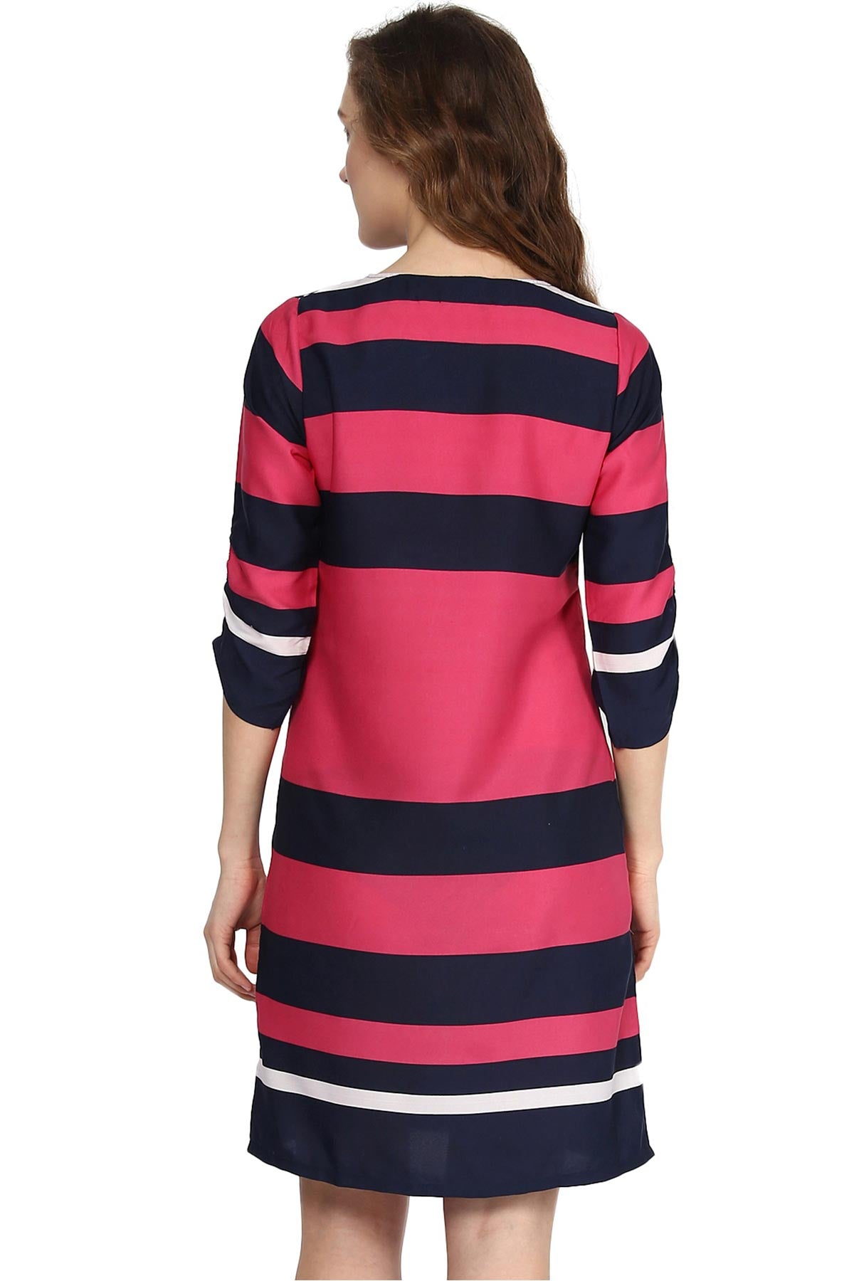 Women's Pink & Navy Striped Dress With Tie Up