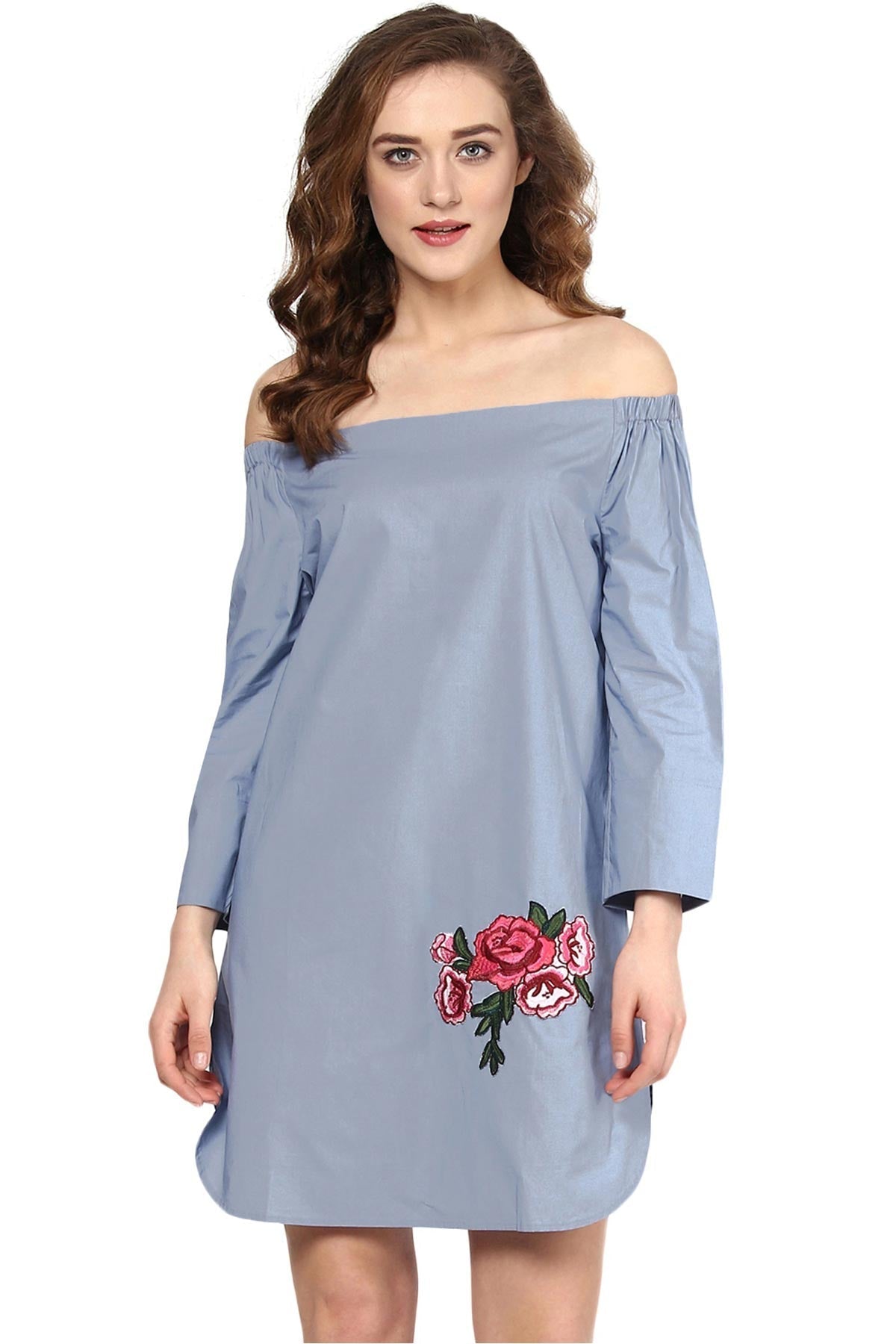 Women's Blue Patch Off Shoulder Dress