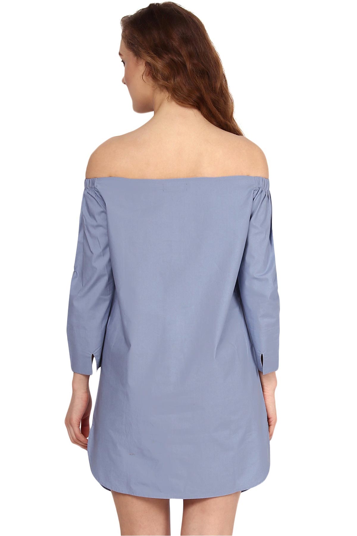 Women's Blue Patch Off Shoulder Dress