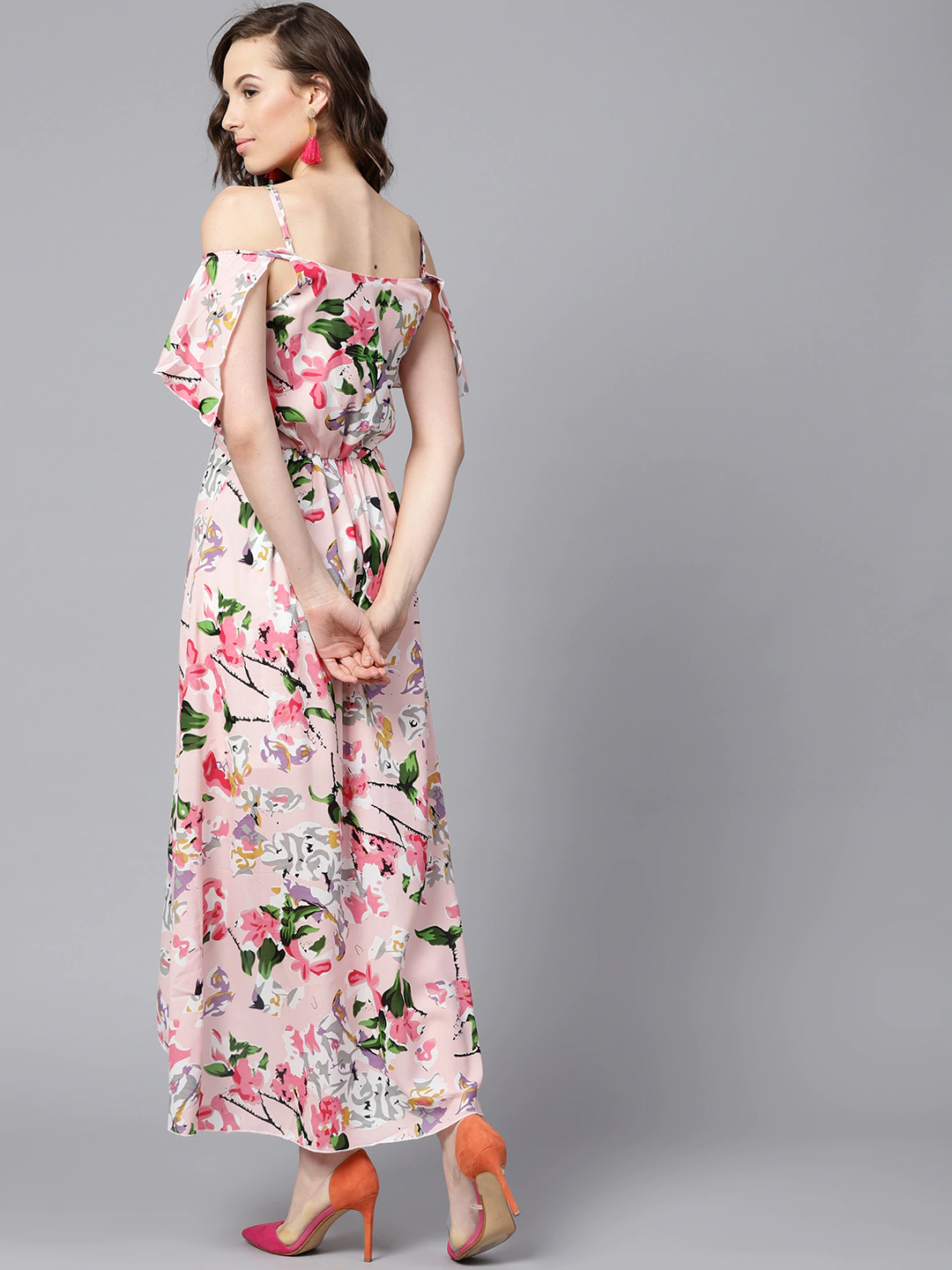 Women's Pink Floral Layered High Low Maxi Dress